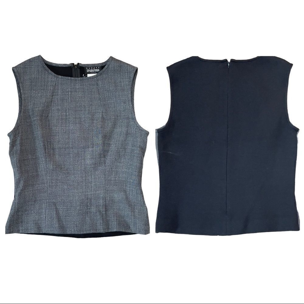Marina Spadafora Vintage Gray Front Black Back Sleeveless Top Size 42 SMALL